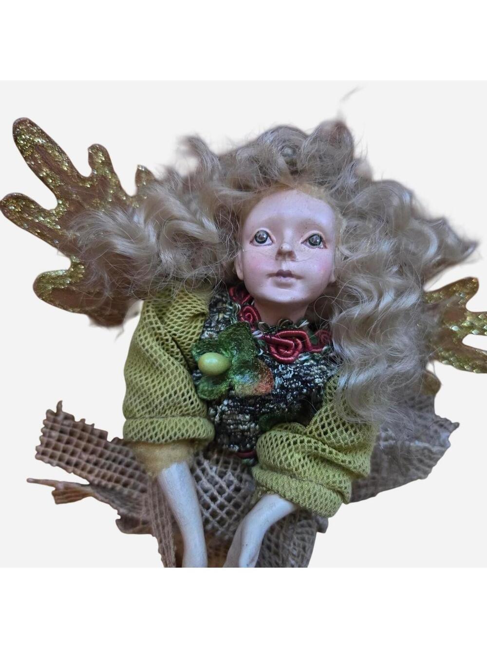 Vintage Whimsical Fairy Ornament – Artisan Woodland Christmas Doll with Gold